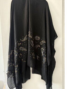 Black Celestial Kimono - Gold and Silver Paisley Detail